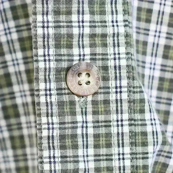 Men's Carhartt green/white check long sleeve button down collar shirt size XL - Picture 6 of 16